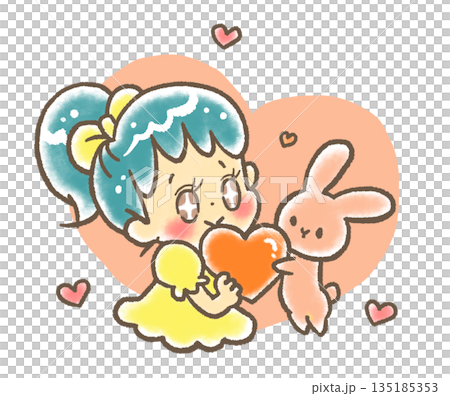 A girl with a big heart and a rabbit A girl with a big heart and a rabbit 135185353