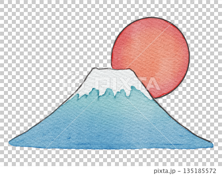 富士山與第一道陽光,手繪水彩插圖 富士山與第一道陽光,手繪水彩插圖 135185572