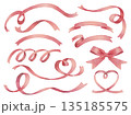 リボン　手描き　水彩　イラスト　セット 135185575