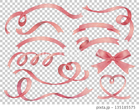 Ribbon hand-drawn watercolor illustration set Ribbon hand-drawn watercolor illustration set 135185575
