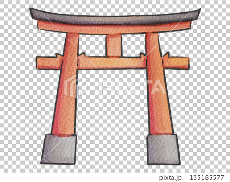 Torii gate hand-drawn watercolor illustration 135185577