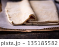 Raw puff pastry dough with baking ingredient 135185582