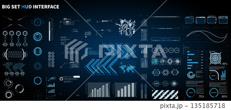 Various dashboard elements used in interface design. It includes maps, graphs, and data displays in a digital style. The layout includes multiple colors and shapes. Various dashboard elements used in interface design. It includes maps, graphs, and data displays in a digital style. The layout includes multiple colors and shapes. 135185718