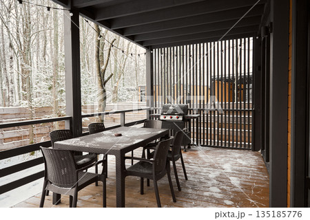 Charming outdoor space for morning meals and casual meetings 135185776