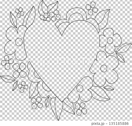 Heart frame coloring page. Vintage floral decor with heart. Monochrome tattoo design. Black and white vector illustration. Frame without the text. 135185886