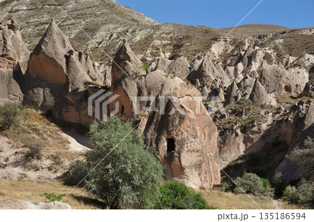 rock formations located near the town of Goreme in Cappadocia 135186594