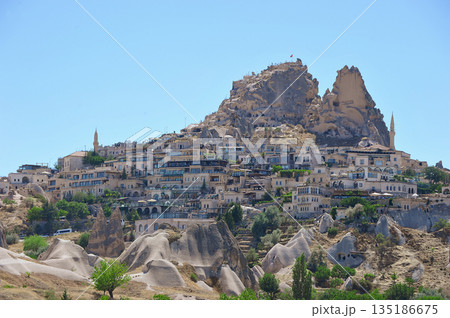 rock formations located near the city of Uchisar in Cappadocia, Turkey rock formations located near the city of Uchisar in Cappadocia, Turkey 135186675