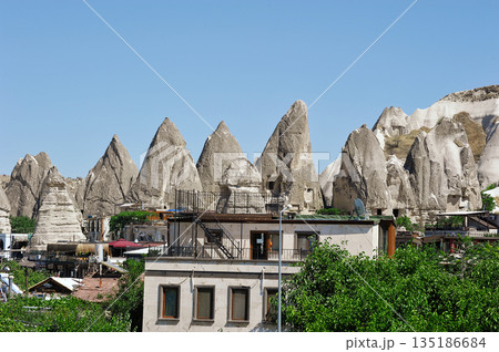 rock formations located near the city of Uchisar in Cappadocia, Turkey rock formations located near the city of Uchisar in Cappadocia, Turkey 135186684