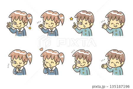 表情セット　片手で表現する学生2 135187196