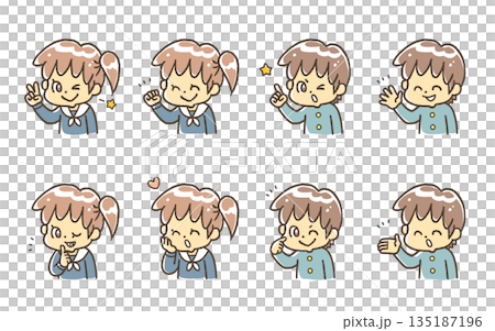 表情セット　片手で表現する学生2 135187196