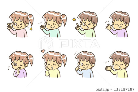 表情セット　片手で表現する子ども 135187197