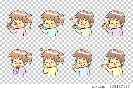 表情セット　片手で表現する子ども 135187197