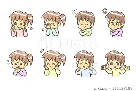 表情セット　両手で表現する子ども 135187199