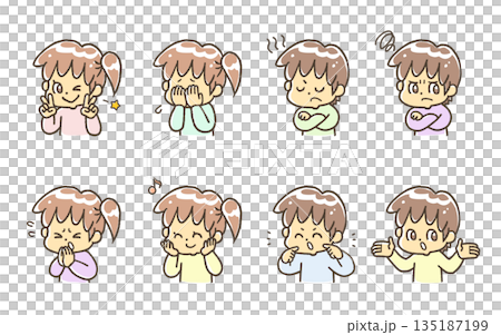 表情セット　両手で表現する子ども 135187199