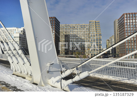bicycle and pedestrian bridge over Nagatinsky backwater in Moscow bicycle and pedestrian bridge over Nagatinsky backwater in Moscow 135187329