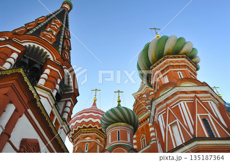 view of the domes of St. Basil's Cathedral in Moscow view of the domes of St. Basil's Cathedral in Moscow 135187364