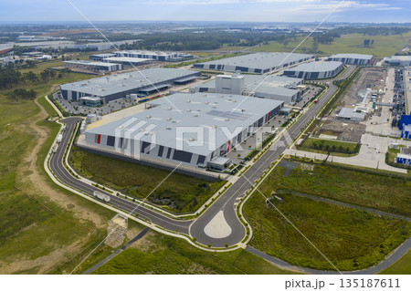 Drone photograph of buildings in the Kemps Creek industrial precinct 135187611