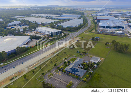 Drone photograph of buildings in the Kemps Creek industrial precinct Drone photograph of buildings in the Kemps Creek industrial precinct 135187618