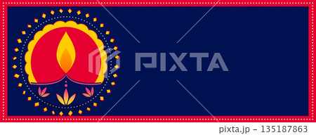 artistic diya shubh diwali greeting blue banner with text space artistic diya shubh diwali greeting blue banner with text space 135187863