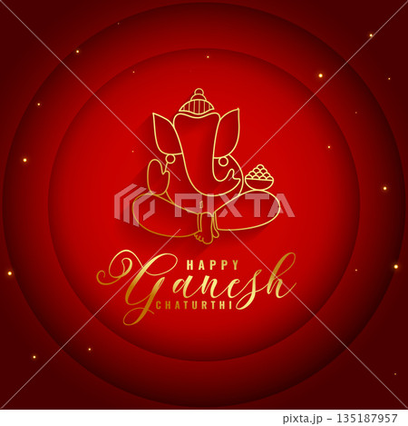 ganesh chaturthi festive red background with golden lord ganpati ganesh chaturthi festive red background with golden lord ganpati 135187957