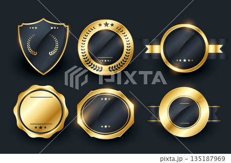 pack of golden badge label symbol banner design 135187969