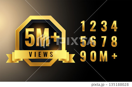 5 million or 5M views congratulation golden banner 135188028