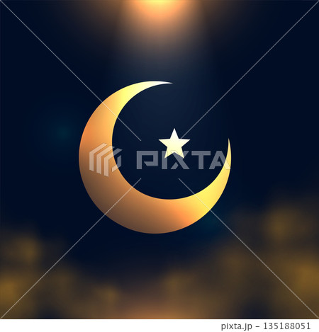 elegant golden crescent icon background with smoke and light effect 135188051