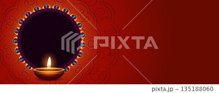 glowing diya diwali festive banner with text space 135188060