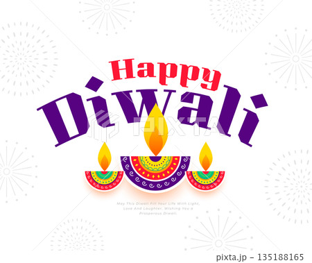happy diwali 2024 wishes card. three artistic diya or lamp 135188165
