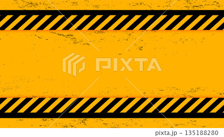 rusty warning caution yellow background with black stripe 135188280