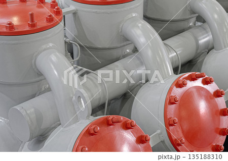 Various parts of high pressure equipment - steel pipes, flanges and plugs 135188310