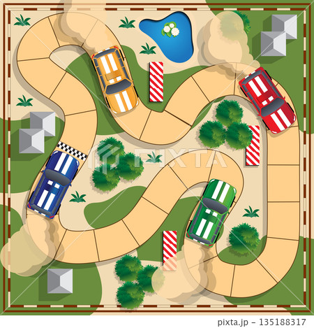 Rally. Board game. View from above. Vector illustration. Rally. Board game. View from above. Vector illustration. 135188317