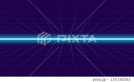 retro style perspective grid line background with neon laser light 135188361