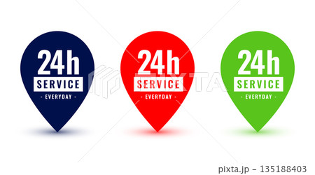 set of 24 hours open service concept label with pointer design 135188403