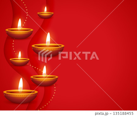 realistic glowing shubh diwali red background with text space 135188455