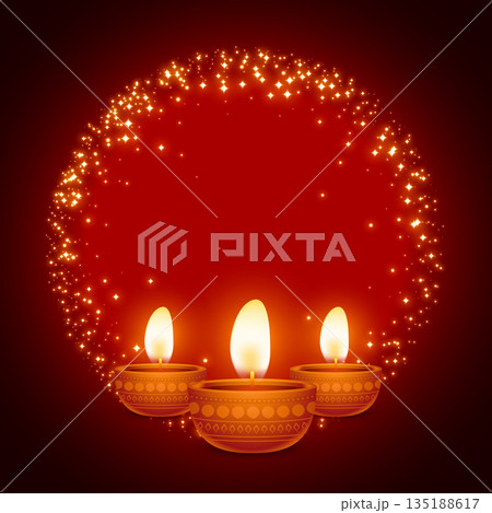 shubh diwali glowing diya with text space and sparkle effect 135188617