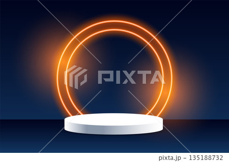 3d style podium platform with neon frame for studio scene 3d style podium platform with neon frame for studio scene 135188732