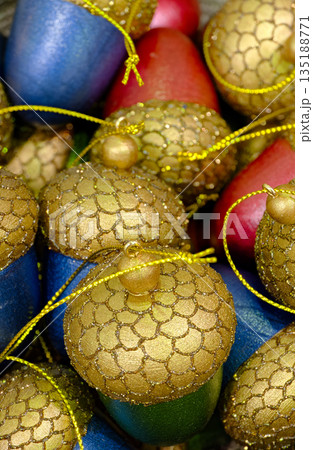 A lot of vintage Christmas tree decorations made of wood and painted A lot of vintage Christmas tree decorations made of wood and painted 135188771