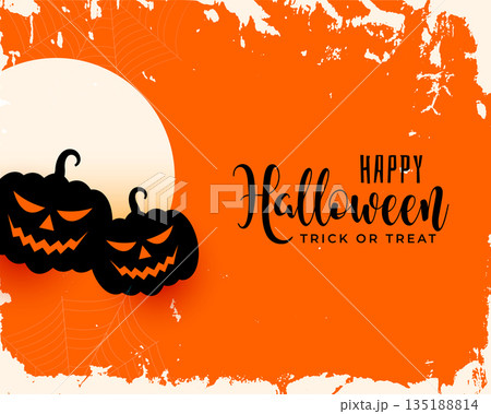 happy halloween pumpkin grungy background with full moon happy halloween pumpkin grungy background with full moon 135188814