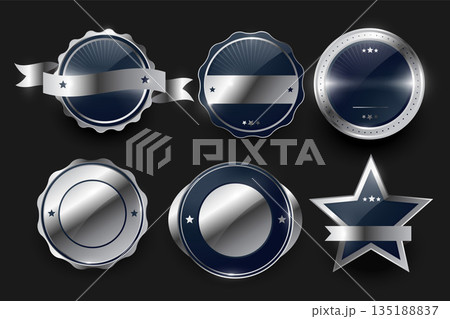 collection of six circular medal badge label symbol design 135188837
