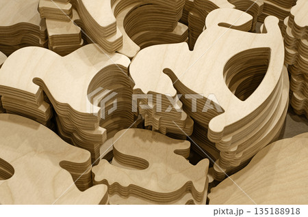 Group of traditional wooden christmas tree decorations, natural wood, unpainted plywood Group of traditional wooden christmas tree decorations, natural wood, unpainted plywood 135188918