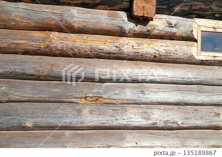 Rural Wooden Bathhouse with Log Construction and Window Rural Wooden Bathhouse with Log Construction and Window 135189867