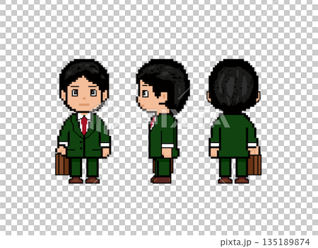 Working man _ pixel art _ green suit 135189874