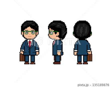 緑のメガネの社会人男性_ドット絵 緑のメガネの社会人男性_ドット絵 135189876