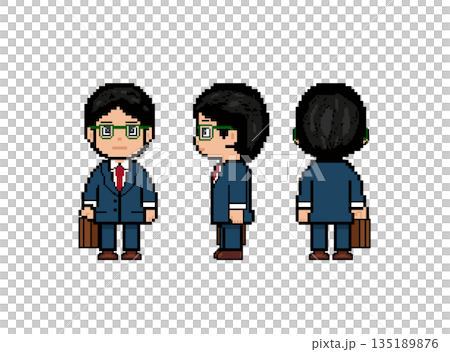 緑のメガネの社会人男性_ドット絵 緑のメガネの社会人男性_ドット絵 135189876