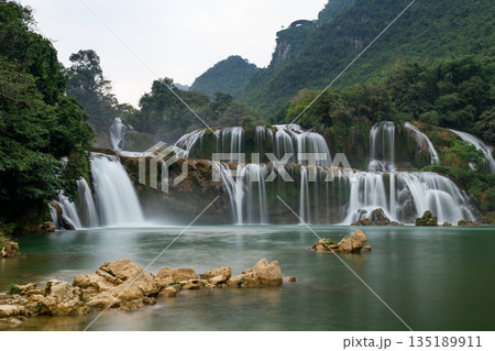 Detian Falls cascading water creating a beautiful landscape in Vietnam 135189911