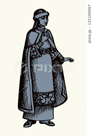 Vector drawing. Pretty ancient girl of Kievan Rus 135190097
