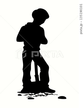 Vector drawing. A boy digging a soil Vector drawing. A boy digging a soil 135190101