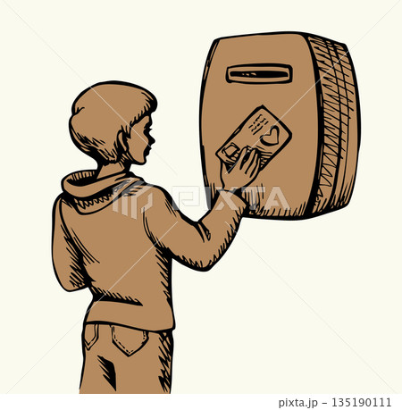 Vector drawing. Boy sends letter Vector drawing. Boy sends letter 135190111