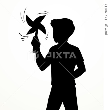 Vector drawing. A boy with a wind toy 135190113
